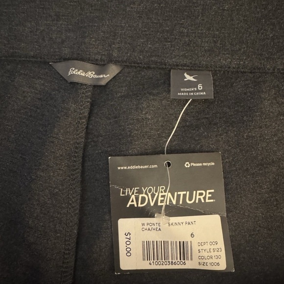 Eddie Bauer NWT Size 6 Solid Gray Ponte Skinny Leg Pants w/Side Zipper - Picture 3 of 5